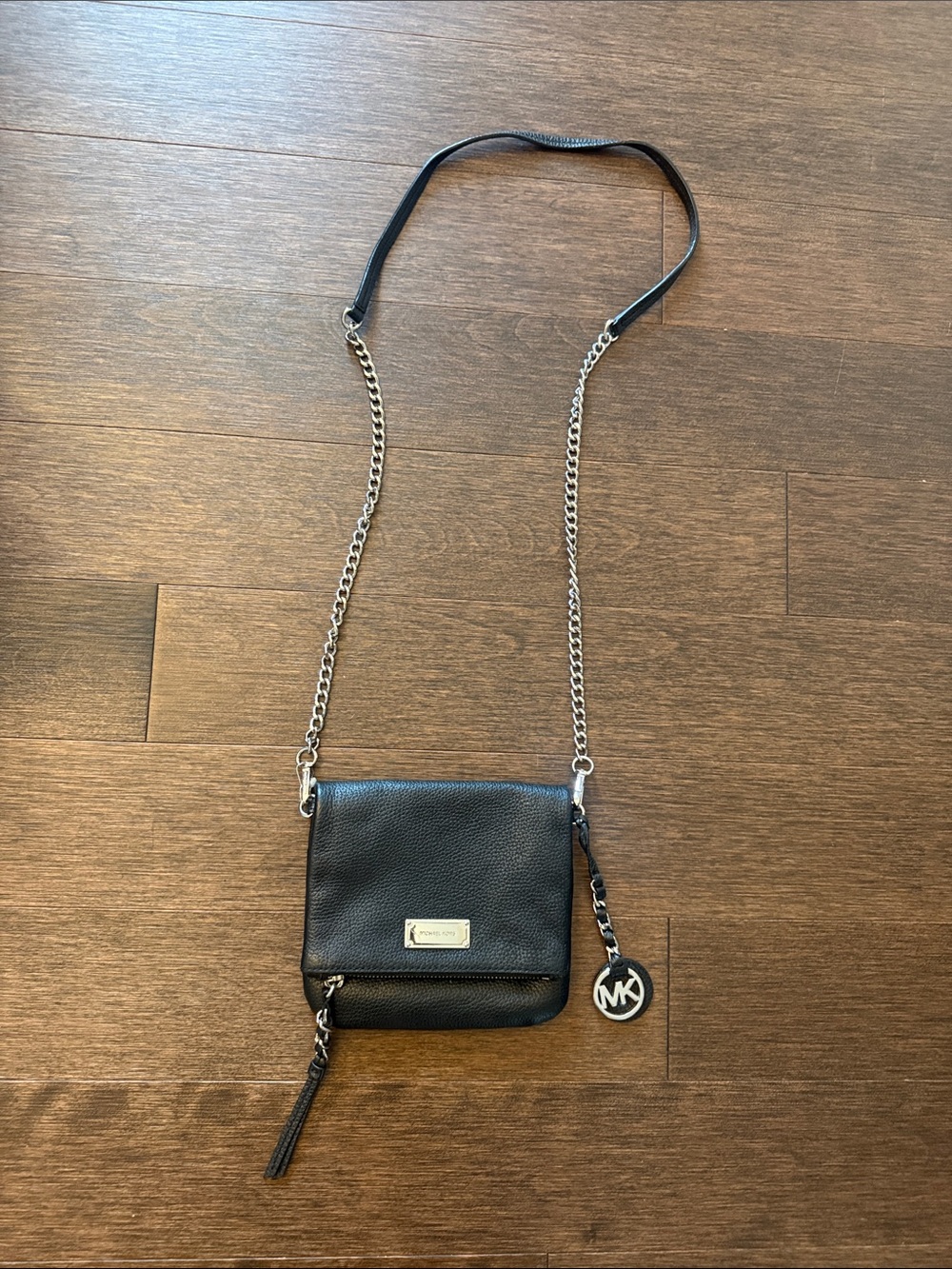 Michael Kors Black Pebbled Leather Crossbody with Chain Strap